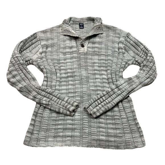 Vintage Y2K GAP Women’s Gray Ribbed Knit Sweater Button Collar Striped Size L - Picture 1 of 12